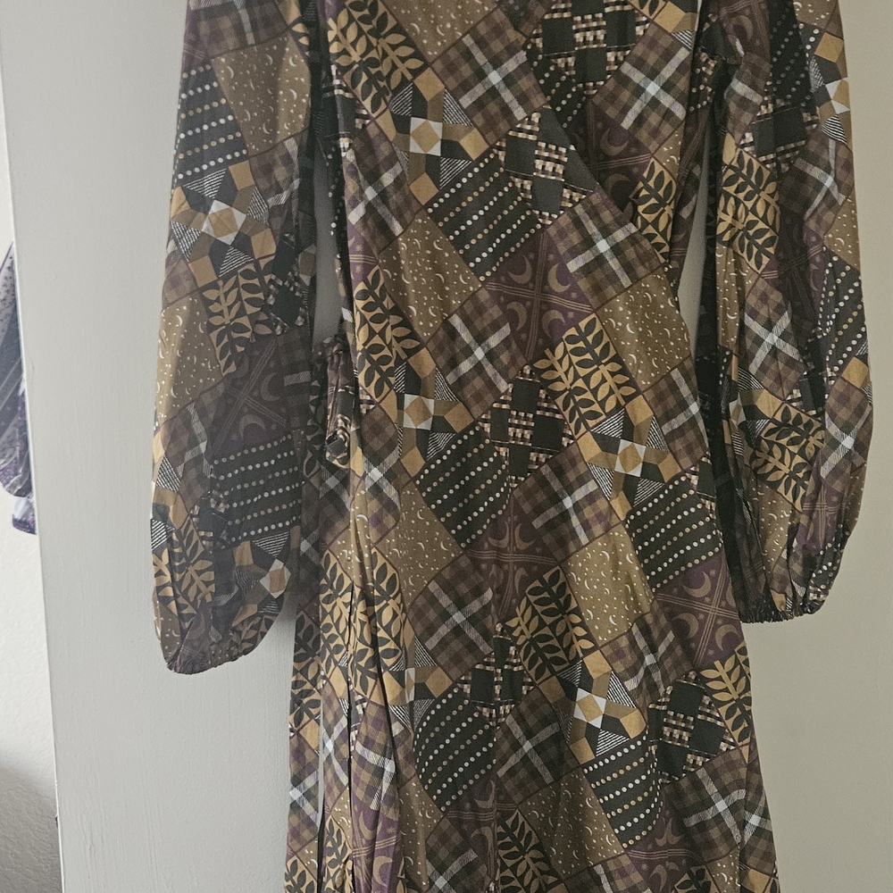 Kate Quinn Multicolor Patchwork Long Sleeve Wrap Dress